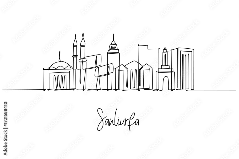Fototapeta premium Single line drawing of Sanliurfa skyline with mosque and monuments