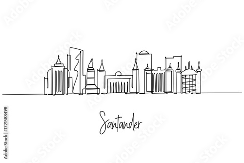 Single line drawing of Santander skyline with cultural landmarks
