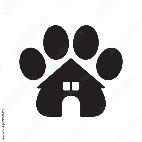 Dog Paw with House vector Silhouette line art logo design concept illustration