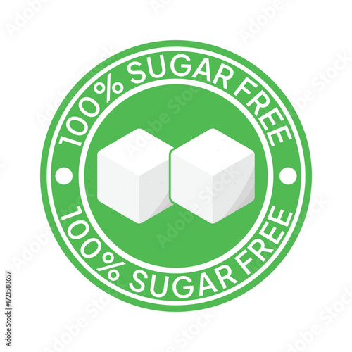 Zero percent blue circle sugar vector label design isolated on white. Minimalist design for food and drink packaging icon, sign, sticker, seal, stamp 100 percent sugar free