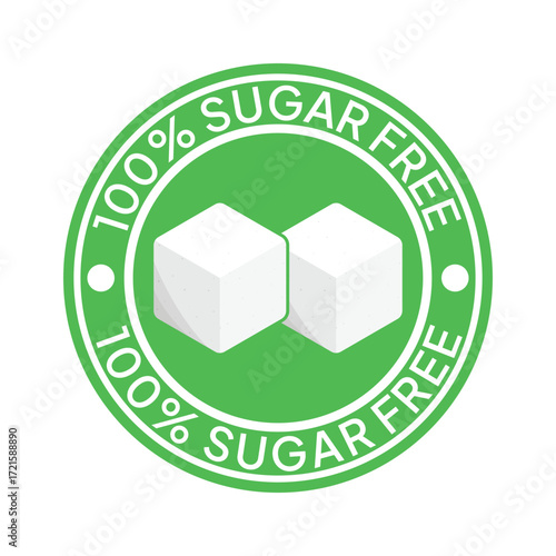 Zero percent blue circle sugar vector label design isolated on white. Minimalist design for food and drink packaging icon, sign, sticker, seal, stamp 100 percent sugar free