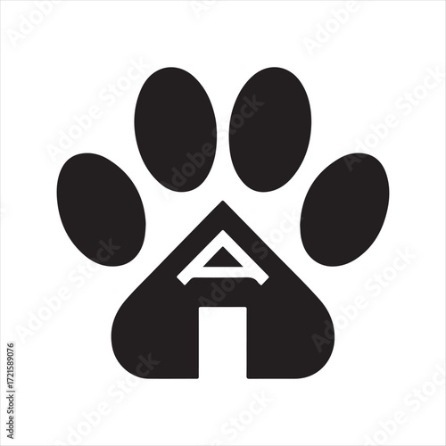 Dog Paw with House vector Silhouette line art logo design concept illustration