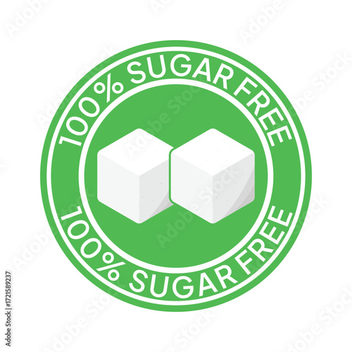 Zero percent blue circle sugar vector label design isolated on white. Minimalist design for food and drink packaging icon, sign, sticker, seal, stamp 100 percent sugar free