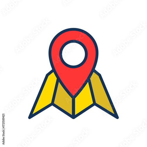 Location pin on map icon representing maps, navigation, travel, directions, GPS, and location services