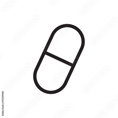 Capsule pill icon representing medicine, healthcare, pharmaceuticals, medication, treatment, health, and wellness