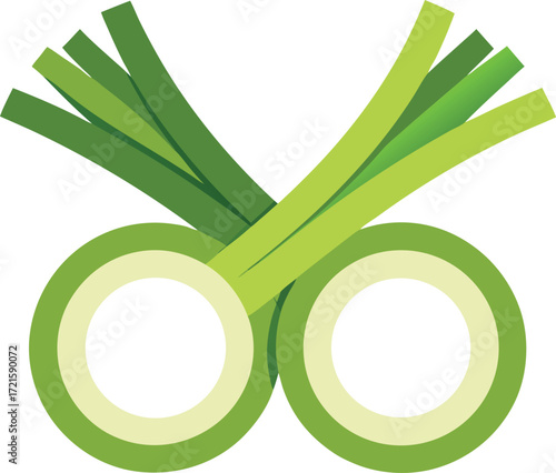 Vector illustration of fresh leeks cut into rings and stalks scalable eps graphic