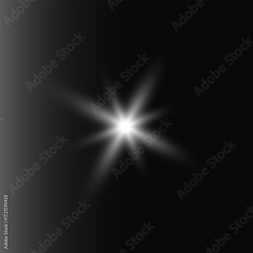 Realistic star flashlight with bokeh effect Bright White Starburst Effect on a Dark Gradient Background for Design Projects 