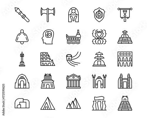 Ancient Civilization Line Vector Icons