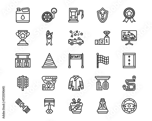 Auto Racing Line Vector Icons