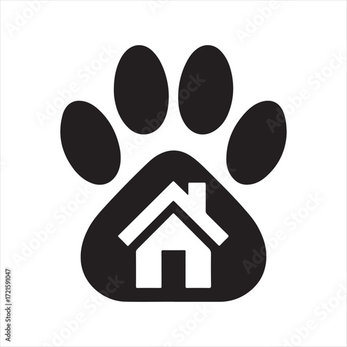 Dog Paw with House vector Silhouette line art logo design concept illustration