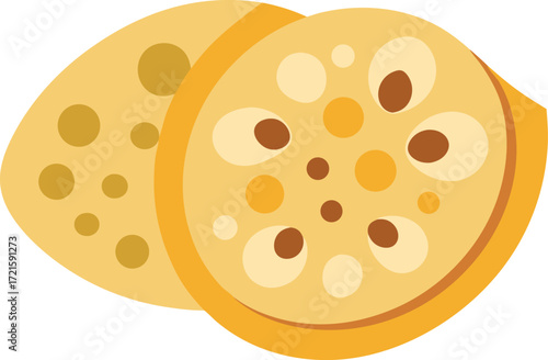Vector illustration of sliced lotus root with natural holes for culinary and decorative use