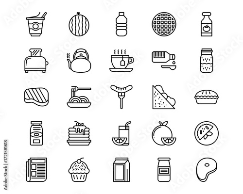 Morning and Breakfast Line Vector Icons