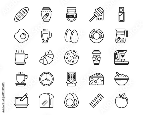 Morning and Breakfast Line Vector Icons