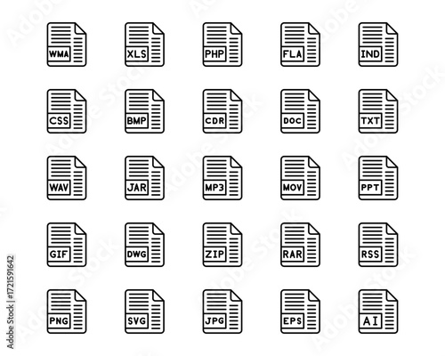 File Formats Line Vector Icons