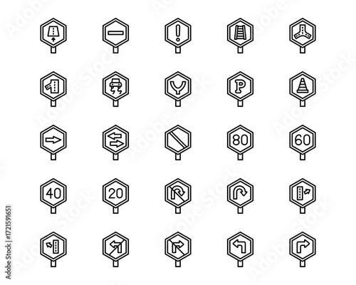 Road Signs Line Vector Icons