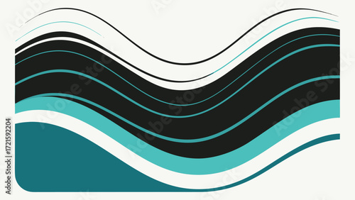 Abstract Minimalist Wavy Lines and Shapes in Black Teal and White vector illustration