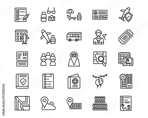 Vacation Planning Line Vector Icons