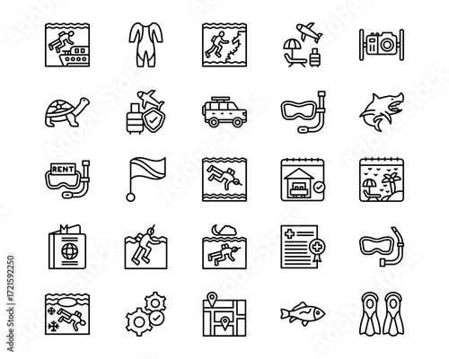 Vacation and Tourism Line Vector Icons