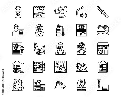 Vacation and Tourism Line Vector Icons