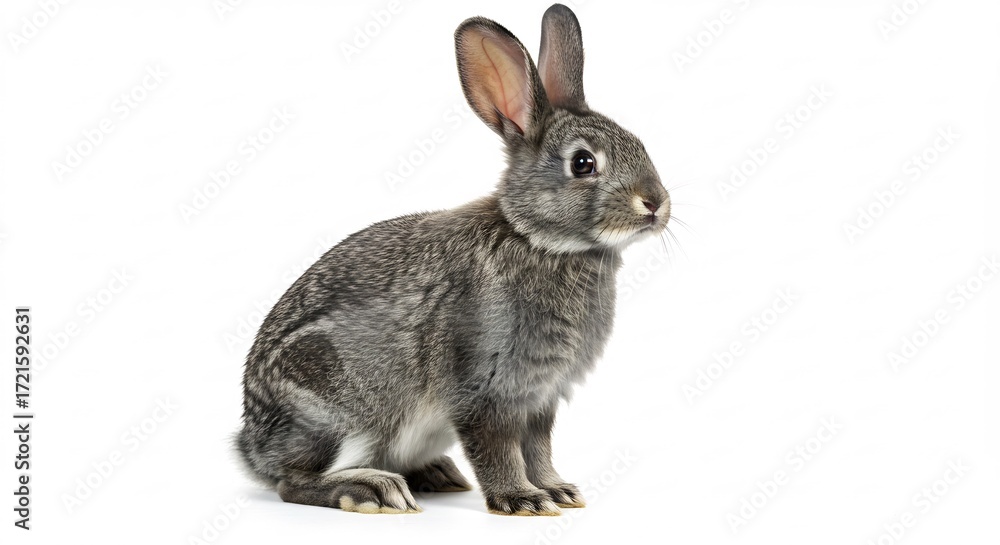 Obraz premium 灰色ウサギの可愛い写真 白い背景