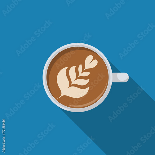 Top down view of a white ceramic coffee cup and saucer