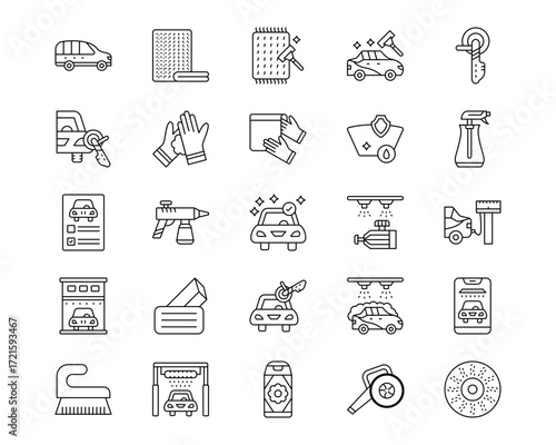 Car Wash Line Vector Icons