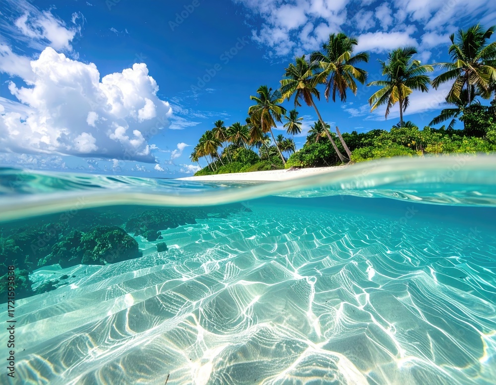 Fototapeta premium Tropical Island Paradise with Crystal Clear Waters.