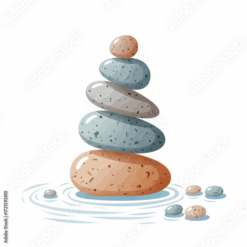 Stacked stones in a zen-like arrangement, representing balance, meditation, and relaxation in nature