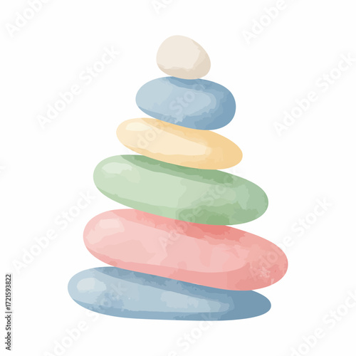 Hand-painted watercolor stack of smooth pastel stones symbolizing balance and tranquility