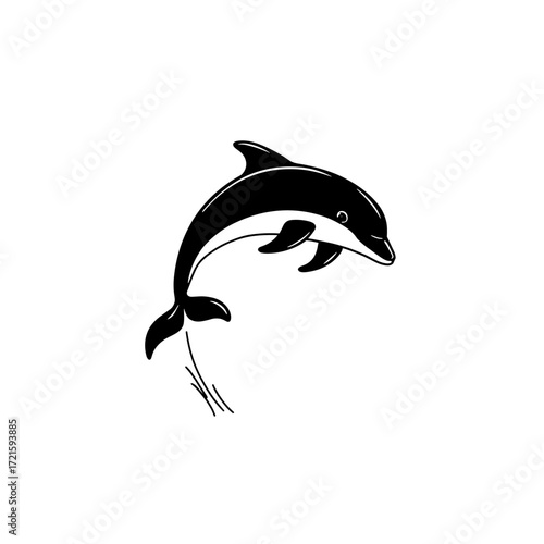 Dolphin. Dolphin simple black and white line art vector logo