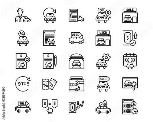 Automotive Dealership Line Vector Icons
