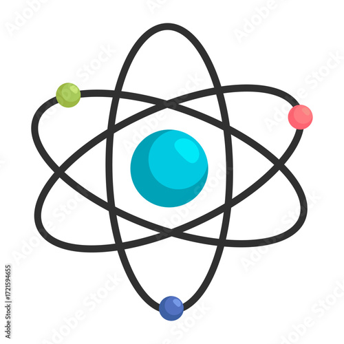Vibrant atomic structure illustration symbolizing science, energy, and fundamental particles in a modern design
