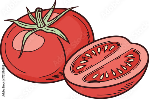 Red tomato vector illustration glossy fruit fresh healthy food ingredient scalable eps icon