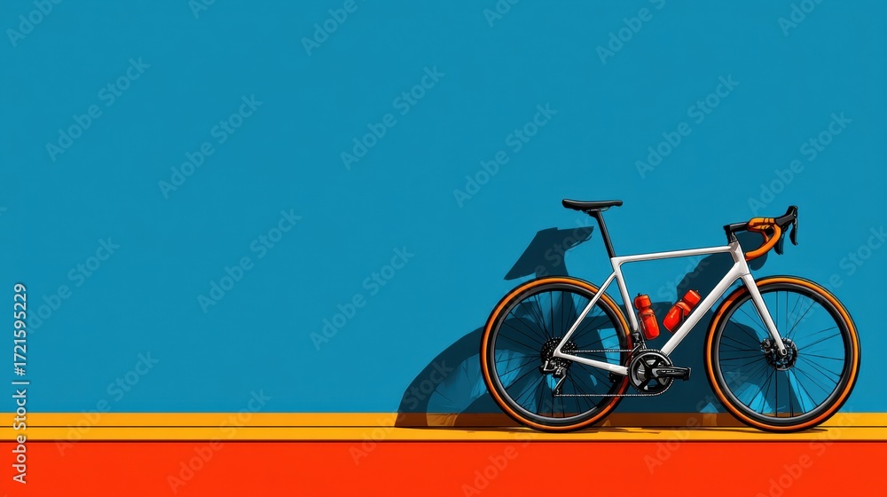 Fototapeta premium Modern white road bicycle with orange accents personalized for cycling enthusiasts against a vibrant