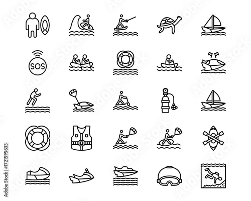 Water Sports Line Vector Icons