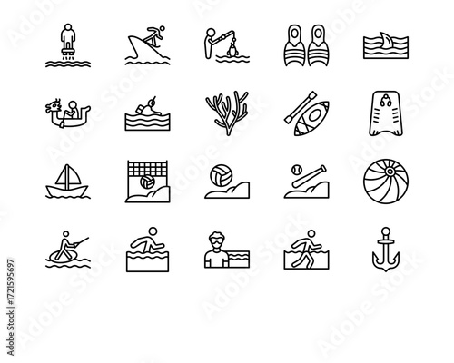 Water Sports Line Vector Icons