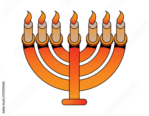 Jewish Menorah Symbol for Rosh Hashanah and Hanukkah. Traditional Judaism Holiday Icon. Vector Illustration.