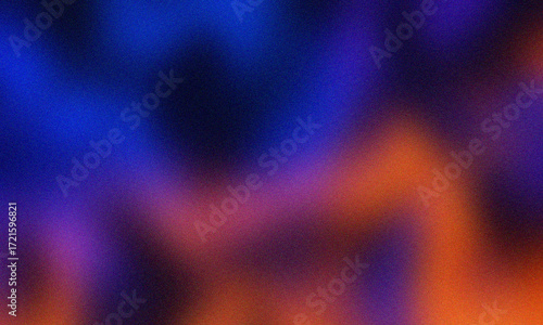 Abstract grainy gradient background with blue purple and orange color blend texture