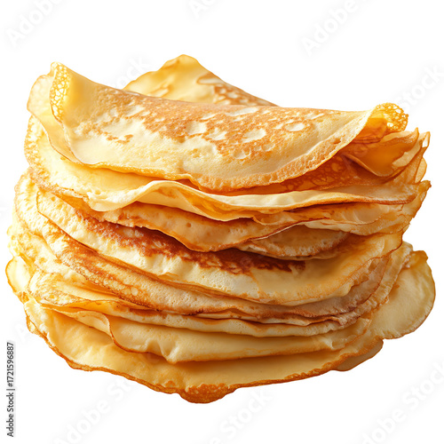 Stack of thin crepes pancakes isolated on transparent background