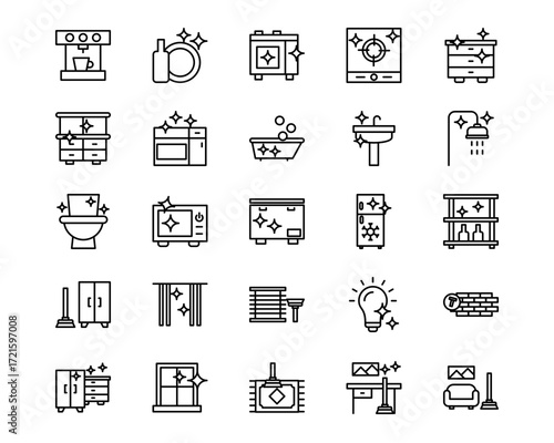 Cleaning and Dusting Line Vector Icons