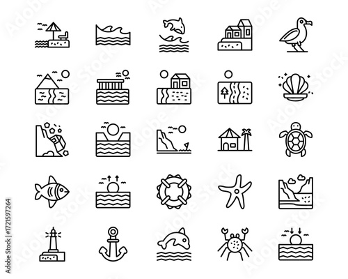 Coastline Line Vector Icons