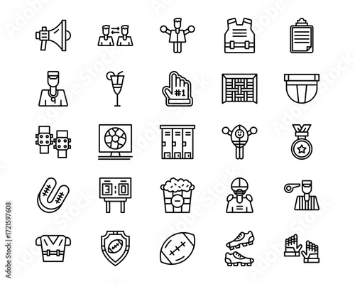 Rugby Line Vector Icons