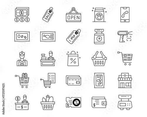 Supermarket Line Vector Icons