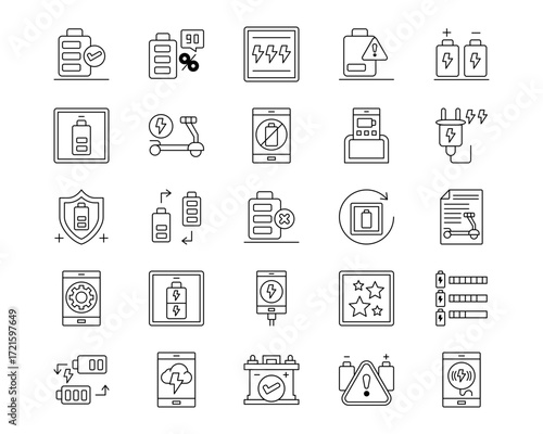 Battery and Power Line Vector Icons