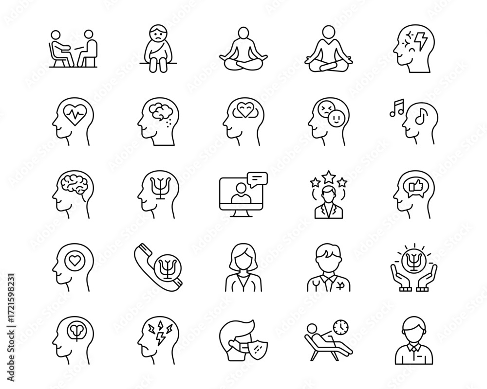 Fototapeta premium Psychology Line Vector Icons