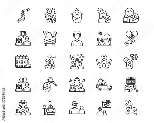 Child Adoption Line Vector Icons