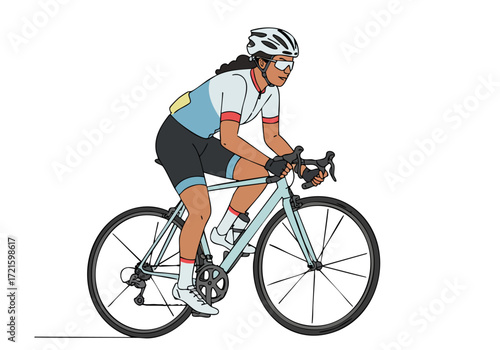 A determined cyclist in racing gear rides a bike, embodying resilience. ?Ride the Resolve? text overlay. Modern, dynamic illustration.