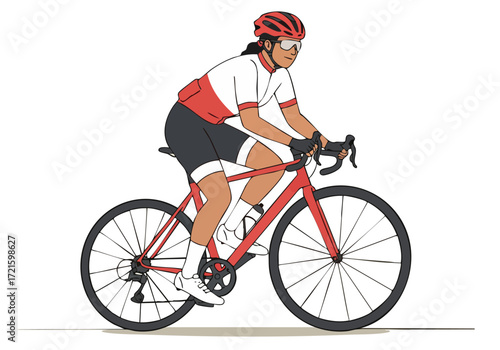 A determined female cyclist rides a red bike, showcasing 'Ride the Resolve'.  Clean, modern illustration style.  Focus on fitness and motivation.