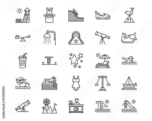Water Park Line Vector Icons