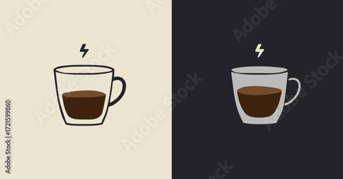Minimalist Glass Coffee Mug with Lightning Steam Design on Beige and Gray Backgrounds